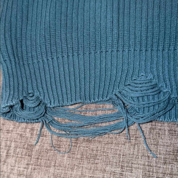 Forever 21 Teal Distressed Sweater - Picture 7 of 8